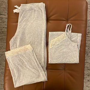 LOFT slinky knit pajama set with lace trim